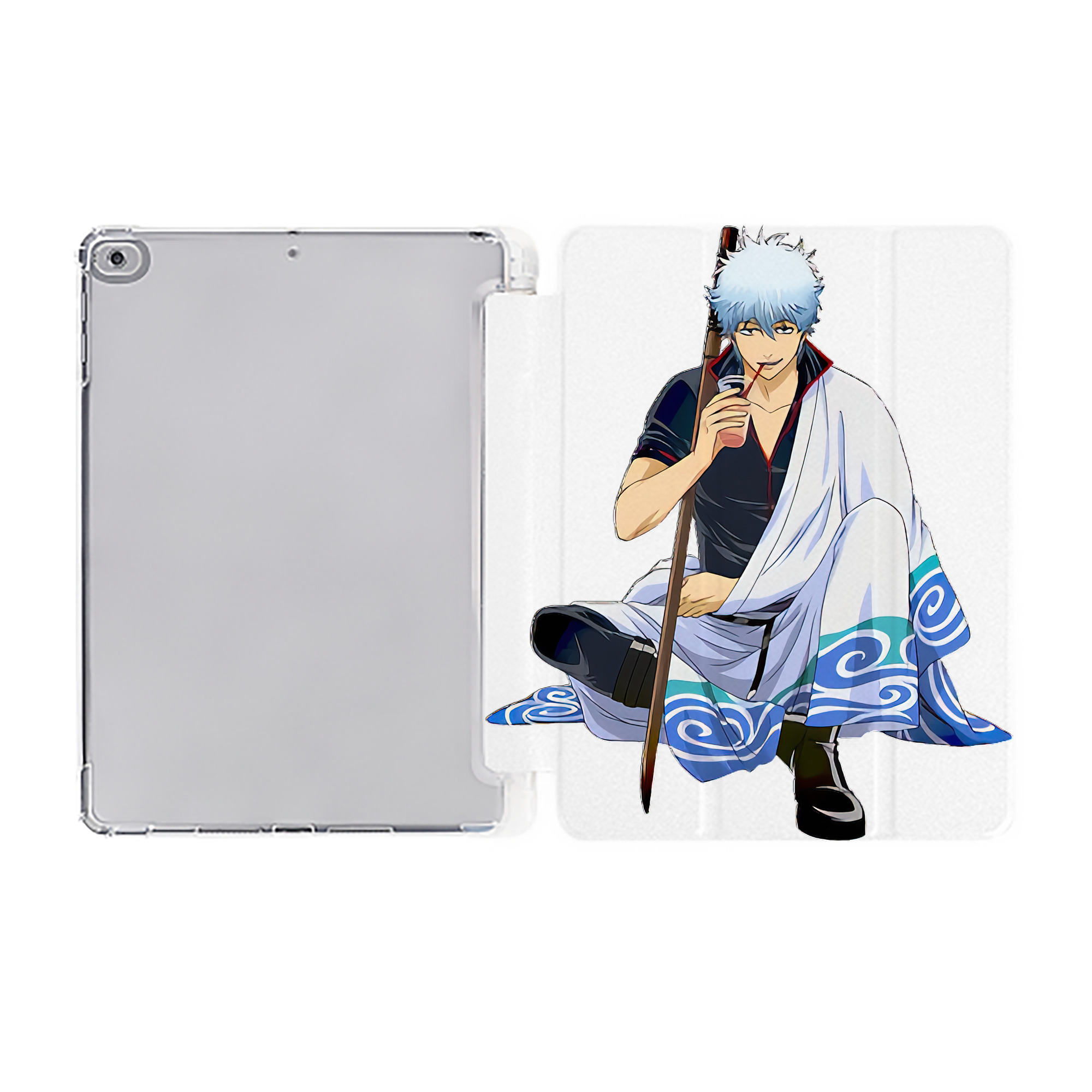 ぎんたま 坂田銀時（さかたぎんとき） 神楽 志村新八（しむら しんぱち） GINTAMA Sakata Gintoki Kagura Shimura Shinpachi IPad ケース ペン収納付き 三つ折りスタンド PUレザー×シリコン 対応機種9.5/10.5/10.9インチ